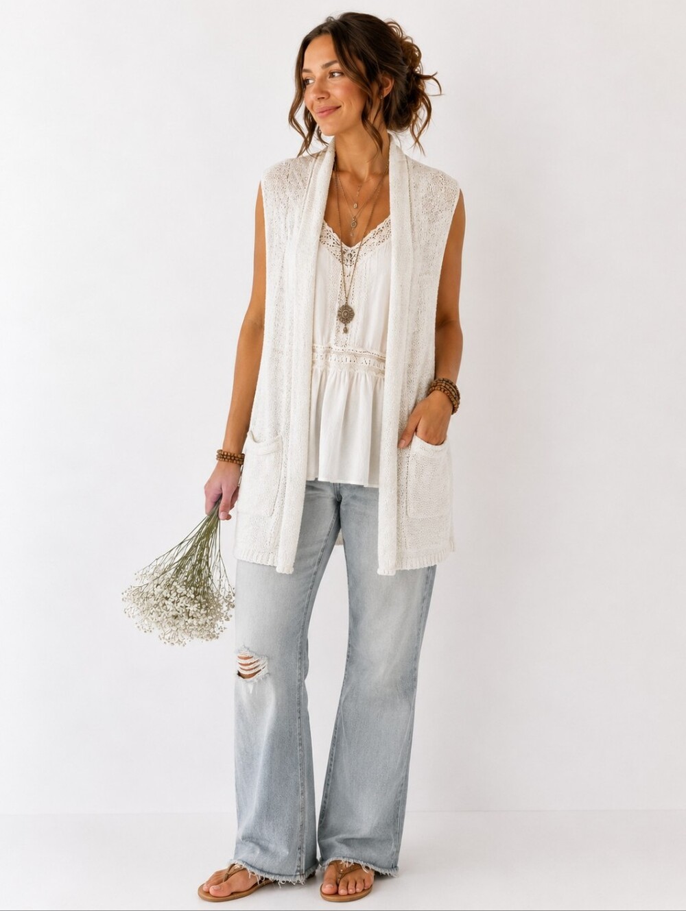 Banana Republic Cream Sweater‎ Vest Pockets Size M